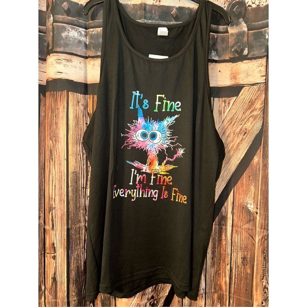 Graphic Black Tank Top Razorback I’m fine 2XL XXL